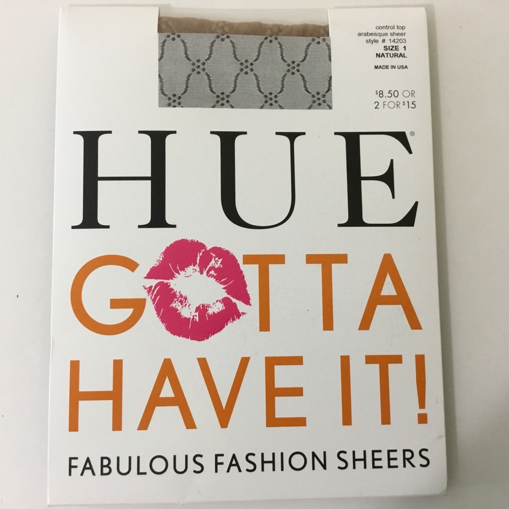 HUE‎ Control Top Pantyhose Arabesque Sheer Natural Size 1 Small